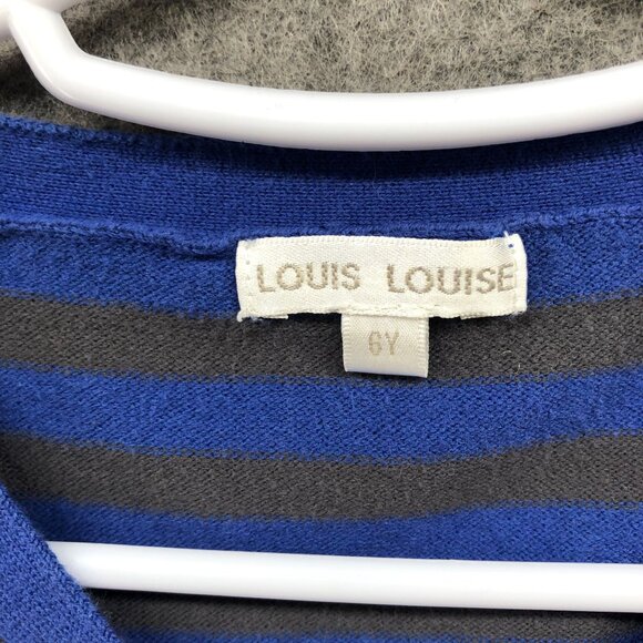 Louis Louise Girls Size 6 Cardigan Blue Stripe V-Neck Pima Cotton Button Front - Picture 9 of 11